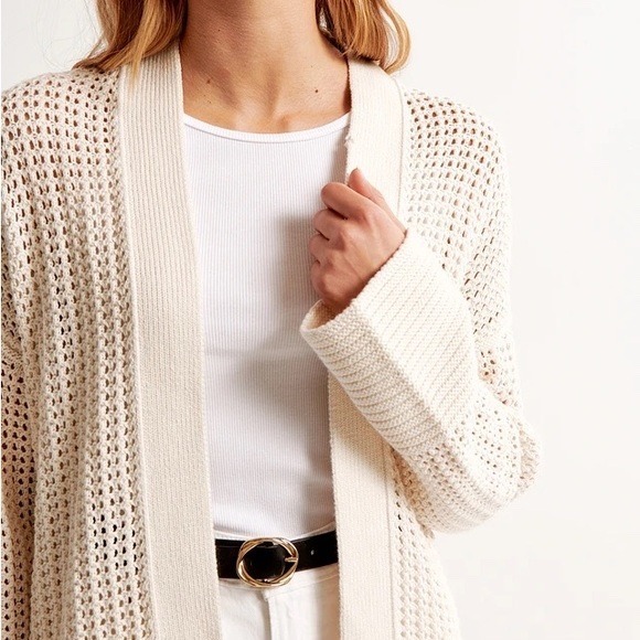 ABERCROMBIE & FITCH Crochet Open Front Knit Cardigan $70 Sweater NWT | Medium - Picture 7 of 14